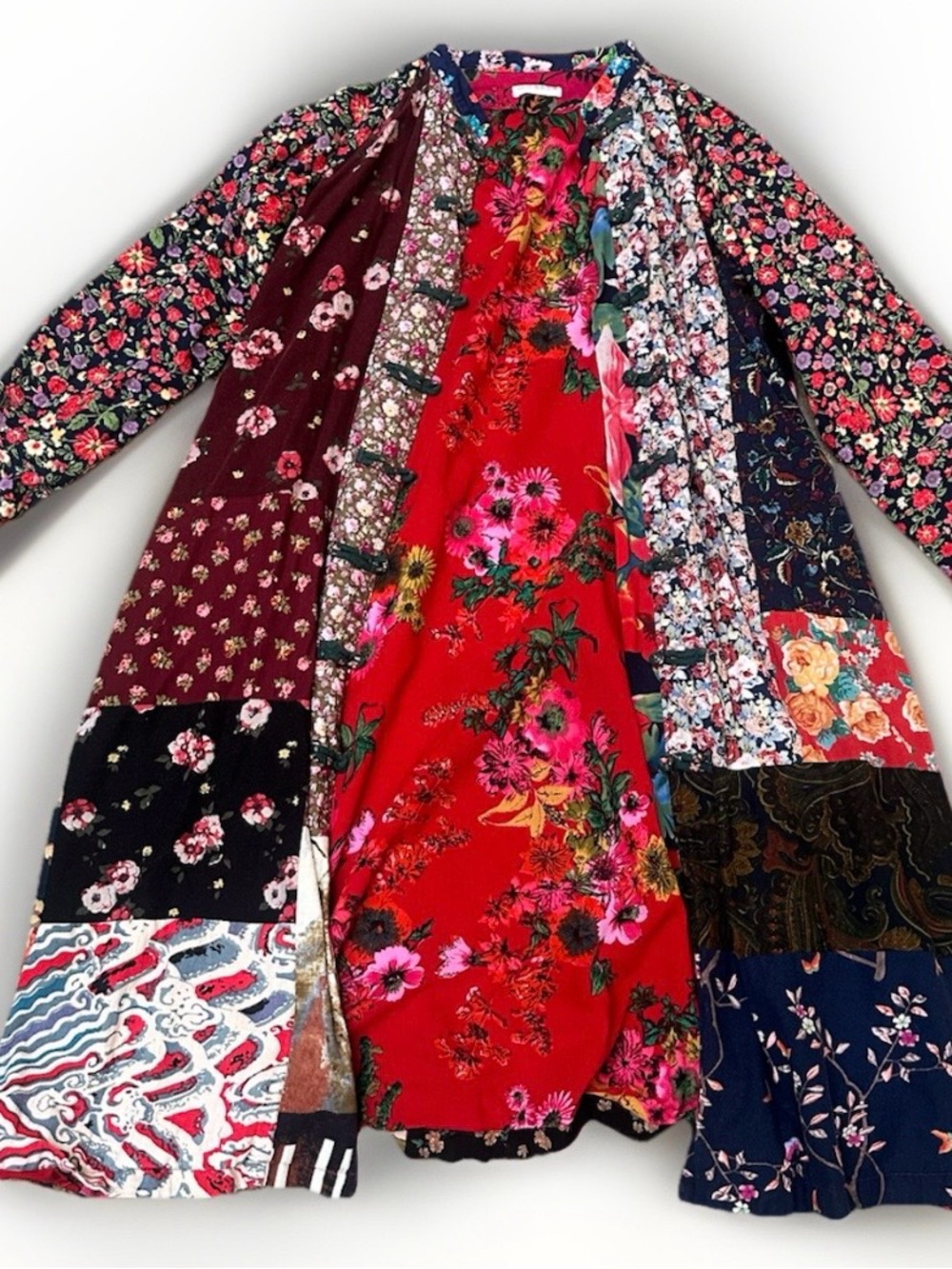 SOLD Linen Blend Patchwork Floral Duster Cardigan Jacket Boho Multicolor Artsy - Picture 1 of 8